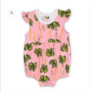 Organic Flutter Sleeve Sunsuit, Dancing Palms Pink